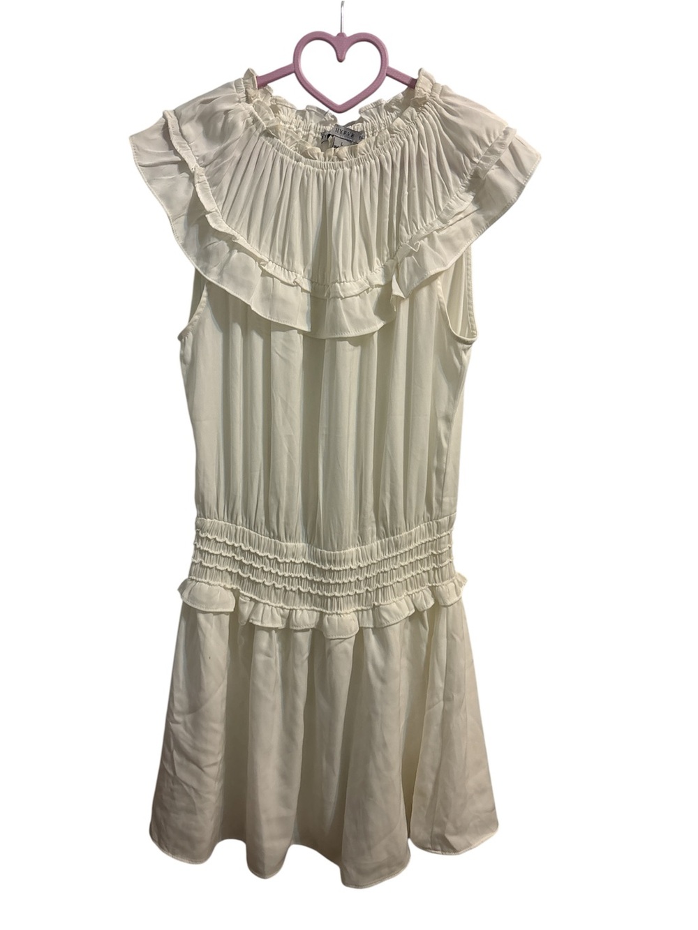 HYFVE Off White Ruffle-Trim Smocked Waist Dress